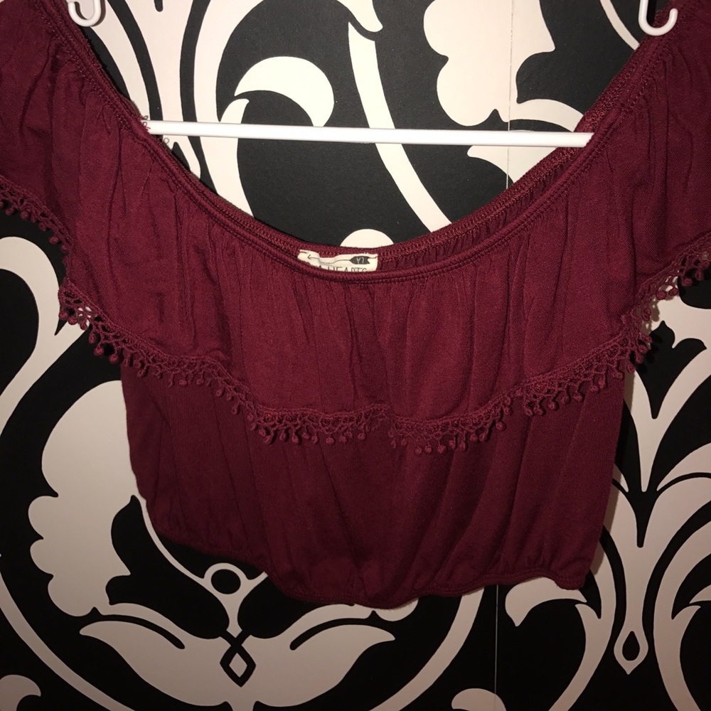LA Hearts off the shoulder burgundy crop top