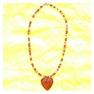 Multi Color Necklace with Glass Heart Pendant
