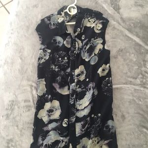 Skeletons and floral short sleeve blouse