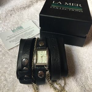 La Mer Black Leather Wrap Watch