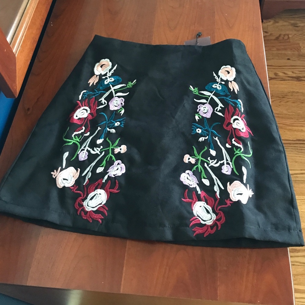 Floral embroidered faux suede mini skirt (skort)