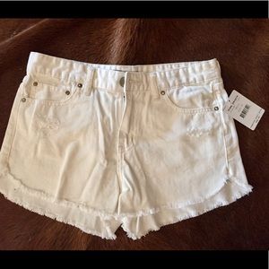 Free People Distressed White Denim Shorts
