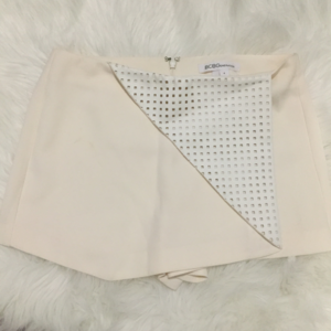 BCBG White-Beige Short-Skirt With leather design