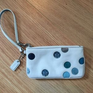 Coach blue polka dot leather Wristlet
