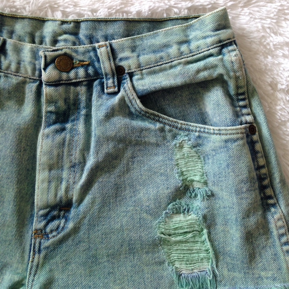 High Rise Green acid wash Jean cut off shorts