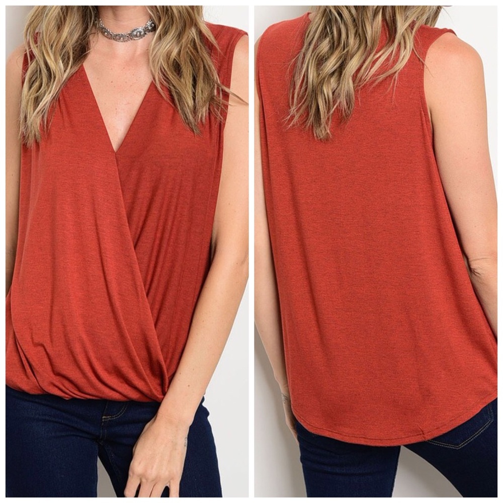 Rust Color Sleeveless Wrap Top