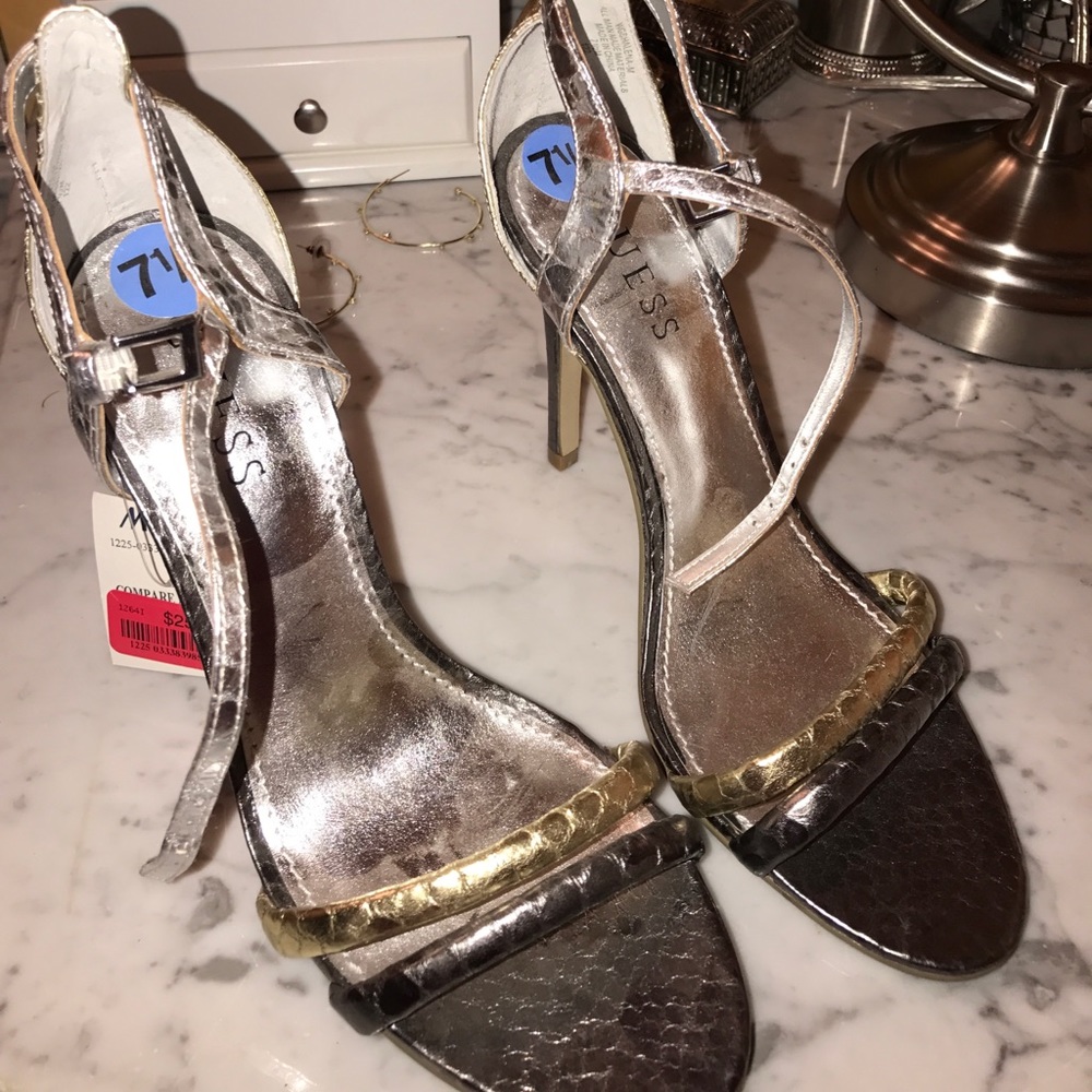 Gold & silver snakeskin Guess heels