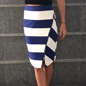 Express asymmetrical wide stripe pencil skirt
