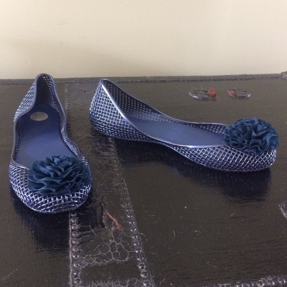 Melissa Jelly Navy Ballet Flats Shoes Size 8
