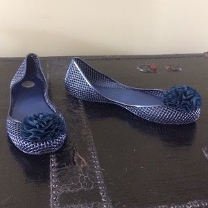 Melissa Jelly Navy Ballet Flats Shoes Size 8