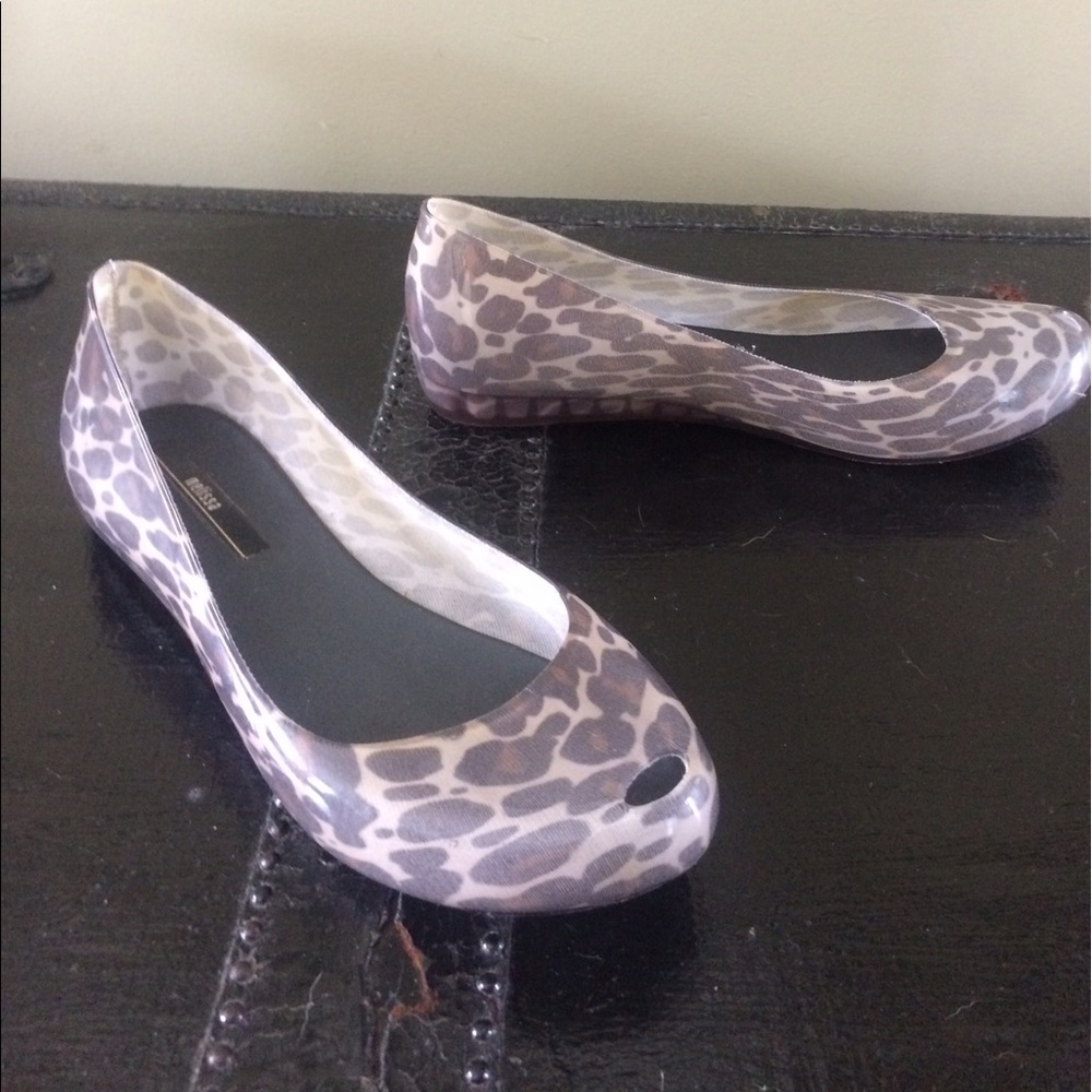 Melissa Jelly Animal Print Peep toe Flats Size 8