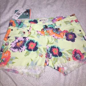 Green floral Roxy Jean shorts