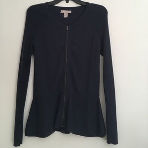 Banana Republic navy peplum zip up cardigan