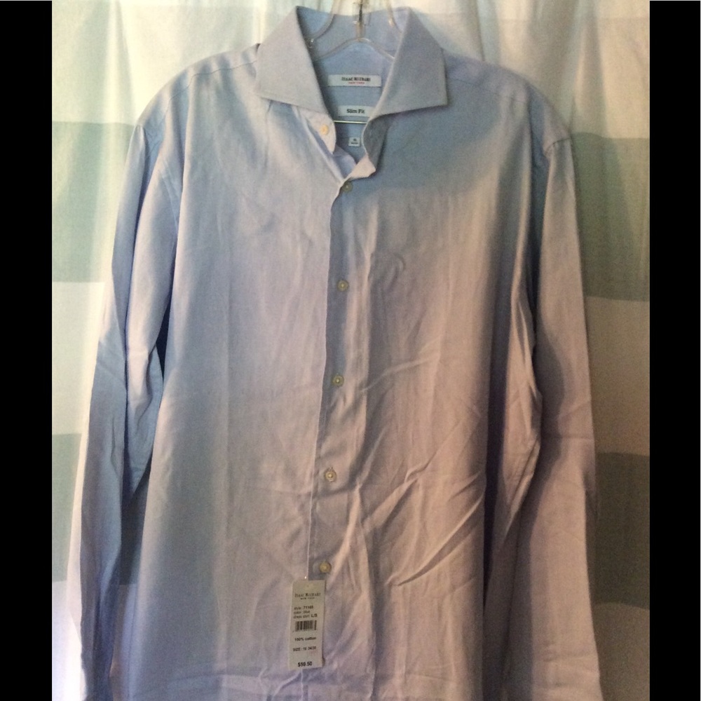 ISAAC MIZRAHI Men's Blue Button Up Dress Shirt NWT