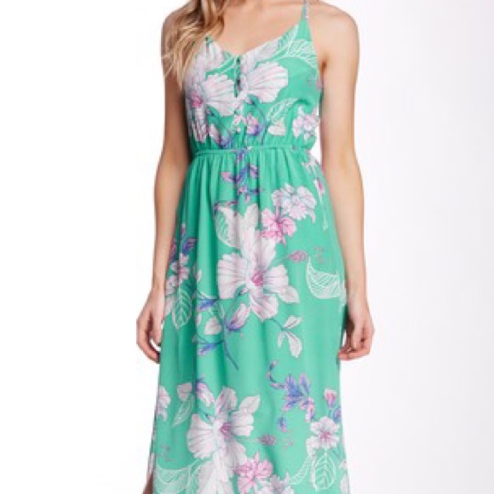 Yumi Kim Green Japanese Floral Print Silk Maxi
