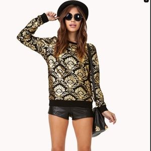 Forever 21 Gold Black Crewneck Damascus print S