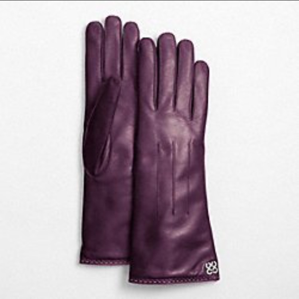 Coach Leather Cashmere-Lined Gloves in Plum
