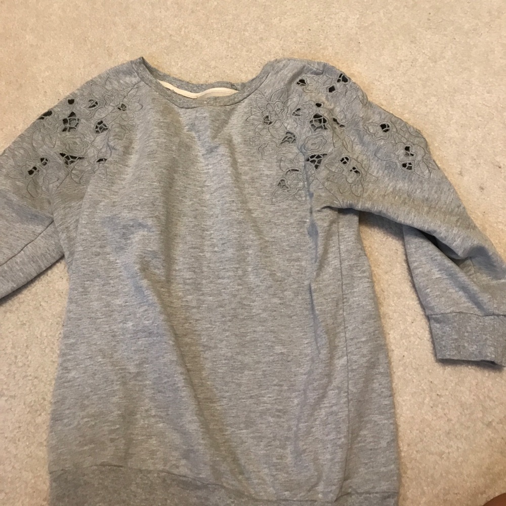 Gray Loft Sweatshirt with Floral Cutouts