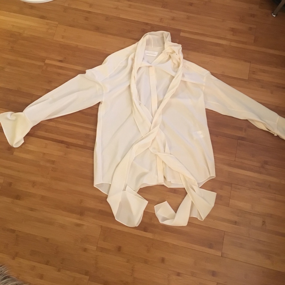 Chloe white pussy bow blouse