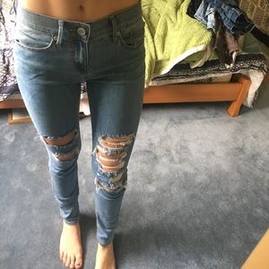 Express distressed midrise light wash jean legging