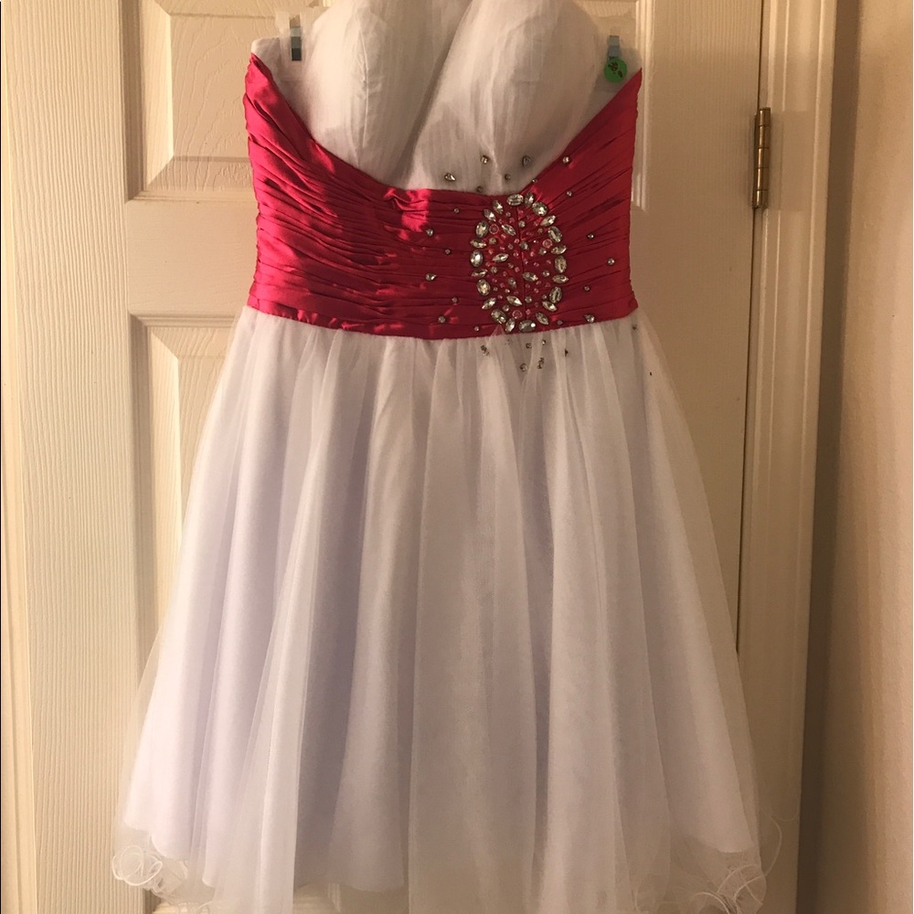 Strapless Pink & White Formal Dress