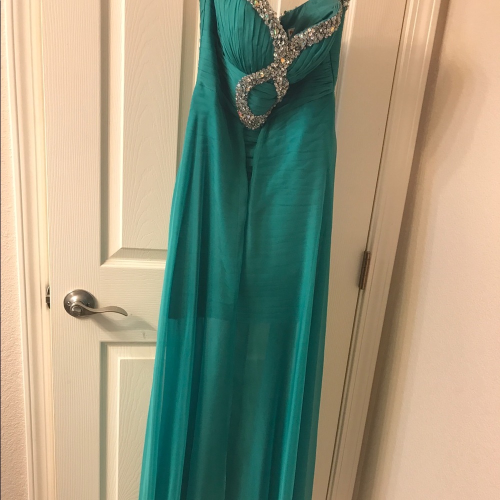 Strapless Teal High-Low Formal Dress