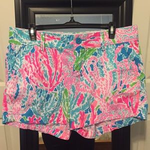 Lilly Pulitzer shorts, "lets cha cha" print