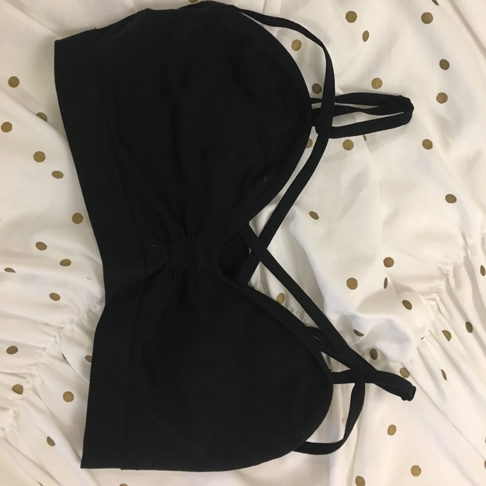 Black comfy bralette with crossing straps in front