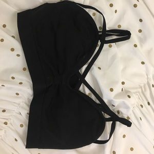 Black comfy bralette with crossing straps in front