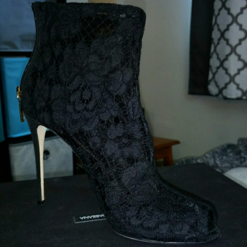 Dolce & Gabbana black lacey peep toe stilettos