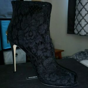 Dolce & Gabbana black lacey peep toe stilettos