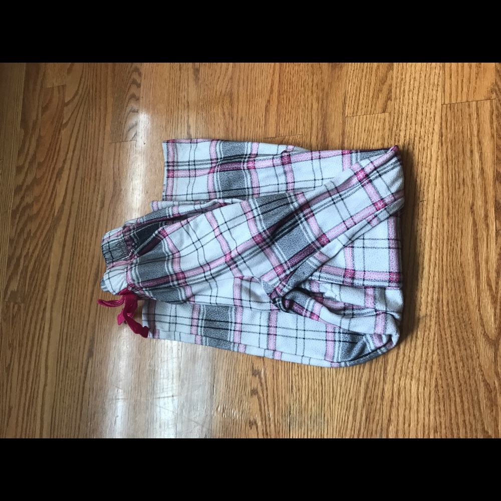 Pink and white plaid pajama pants