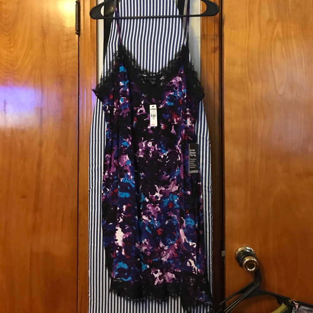 Express knee length slip dress with lace