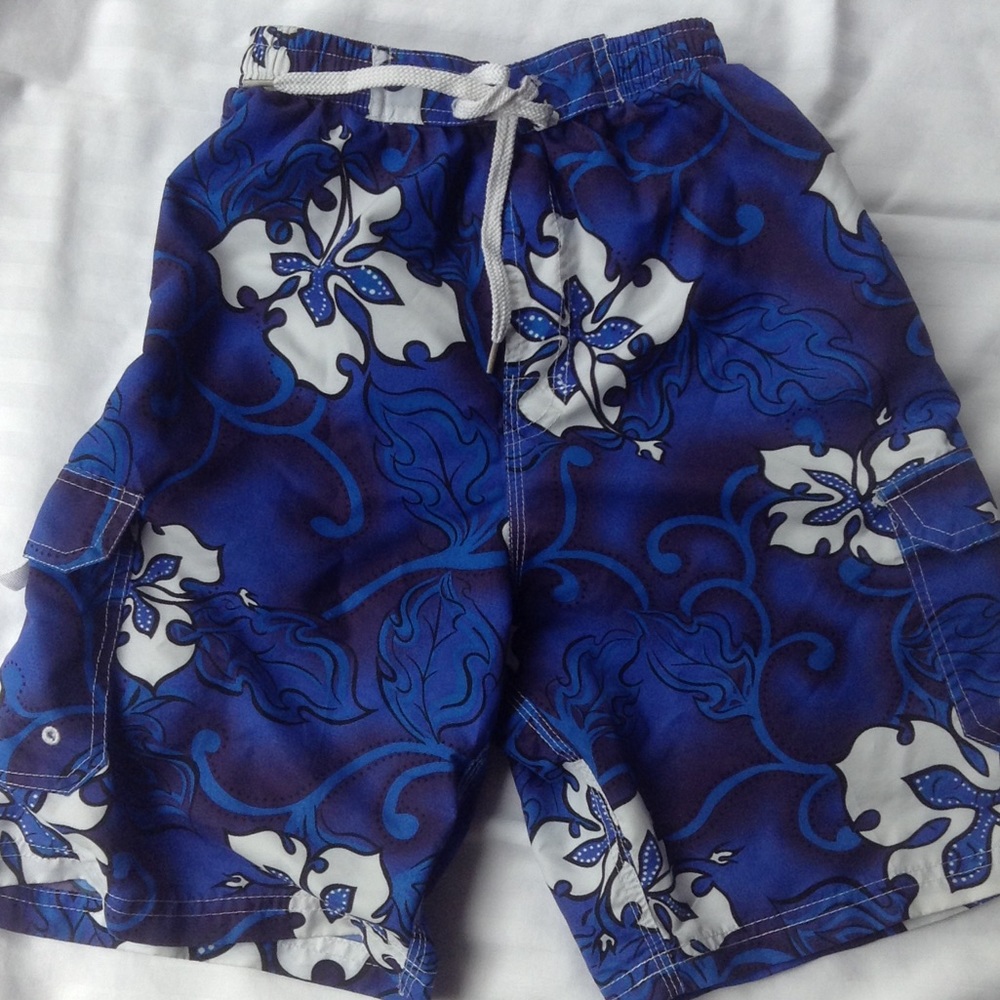 Boys Blur Floral Bathing Suit, Medium