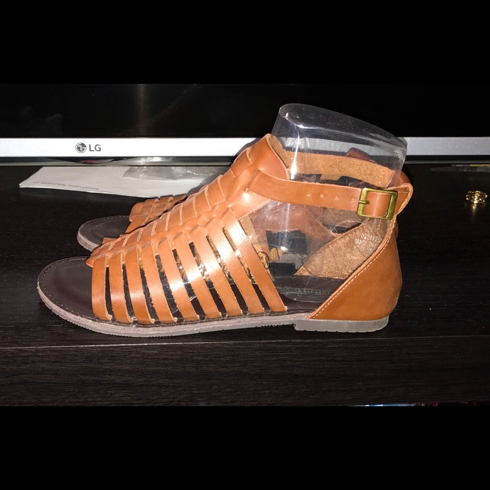 Brown Chestnut Gladiator Cut Out Sandals.