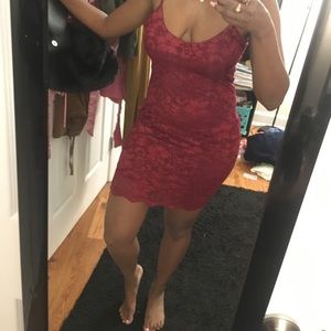 Boohoo deep red lace dress