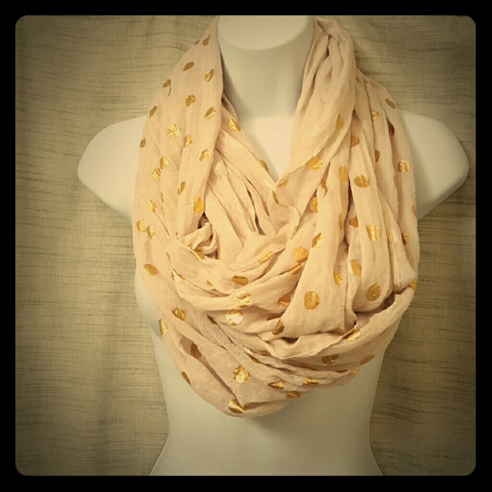 Gold and Pink polka dot  infinity scarf