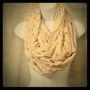 Gold and Pink polka dot  infinity scarf
