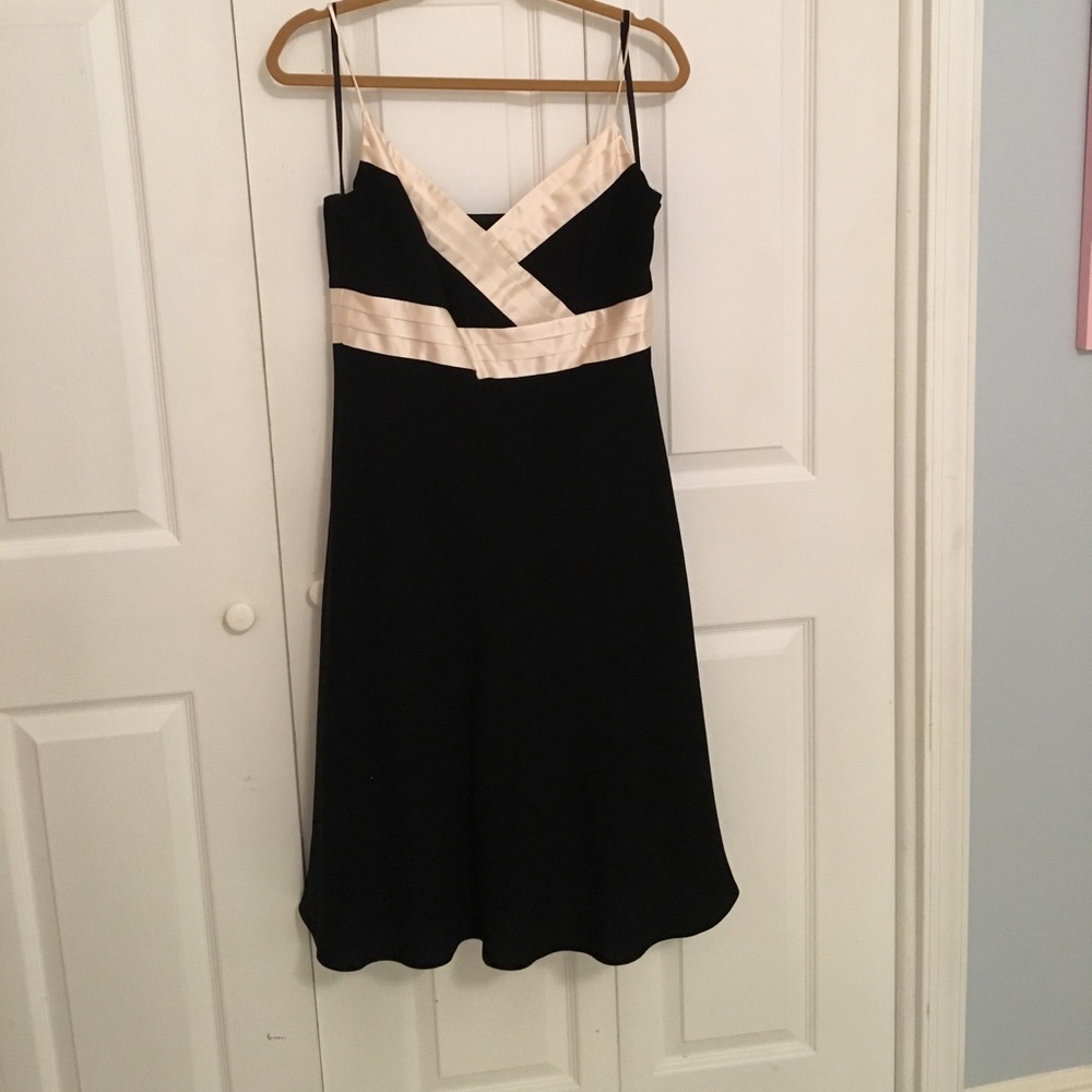 Ann Taylor black and ivory satin cocktail dress