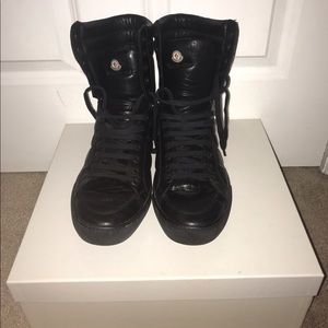 Black Leather Moncler High Top Sneakers