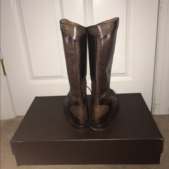Brown Leather and Crocodile Gucci Riding Boots - Picture 4 of 7