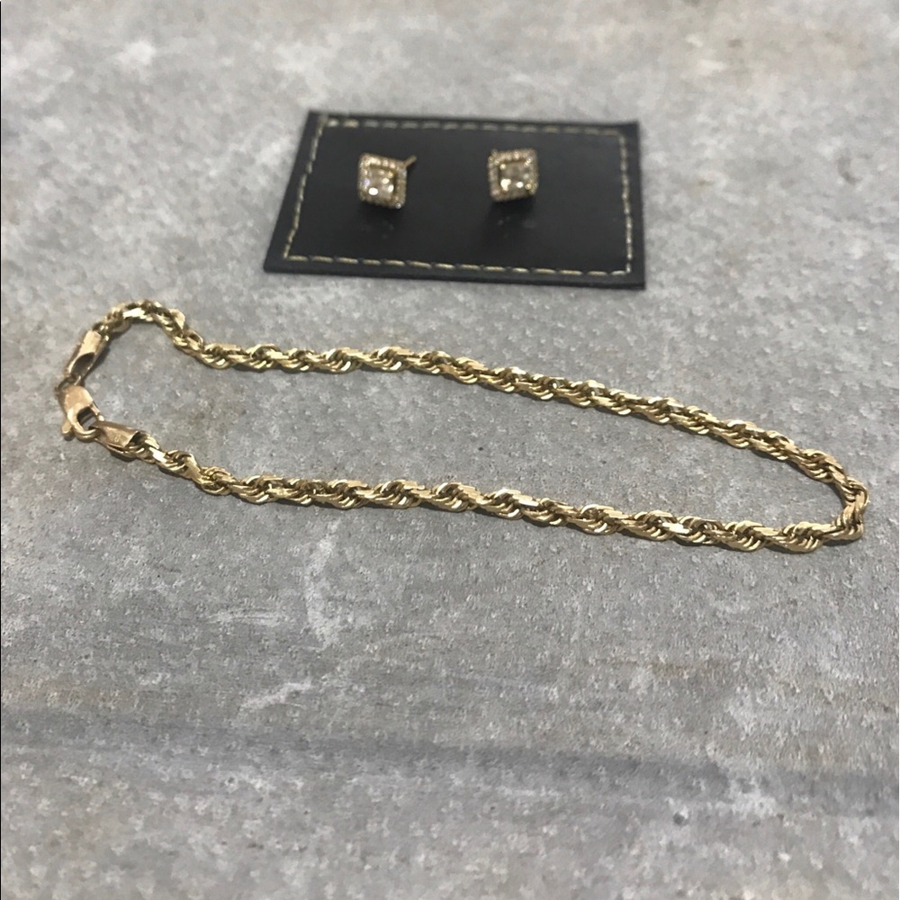 14k diamond studded earrings / 14k rope bracelet