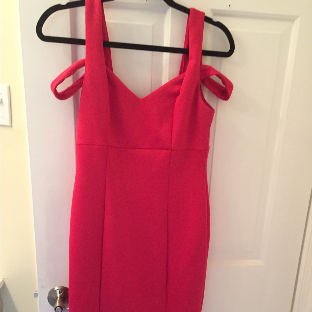 Hot pink cold shoulder dress