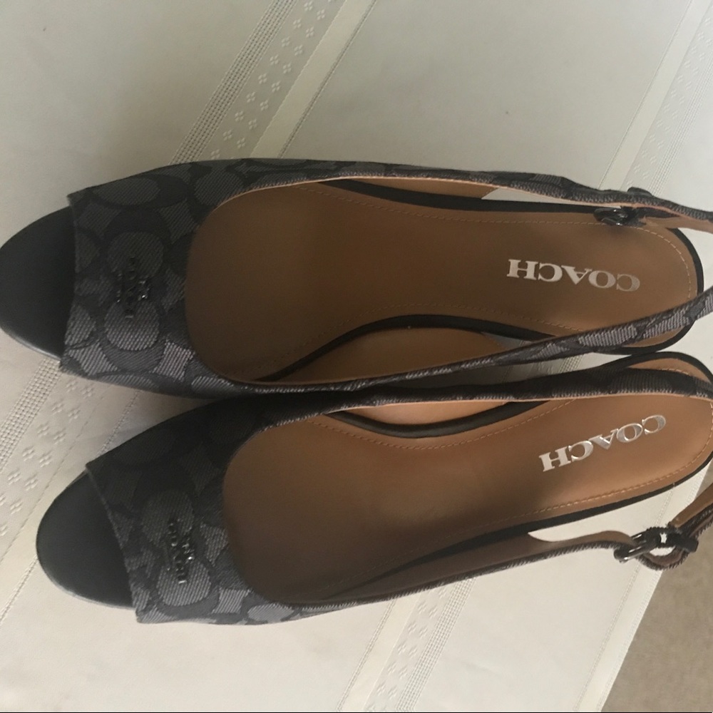 COACH Black Ferry Wedge women's open toe NEW