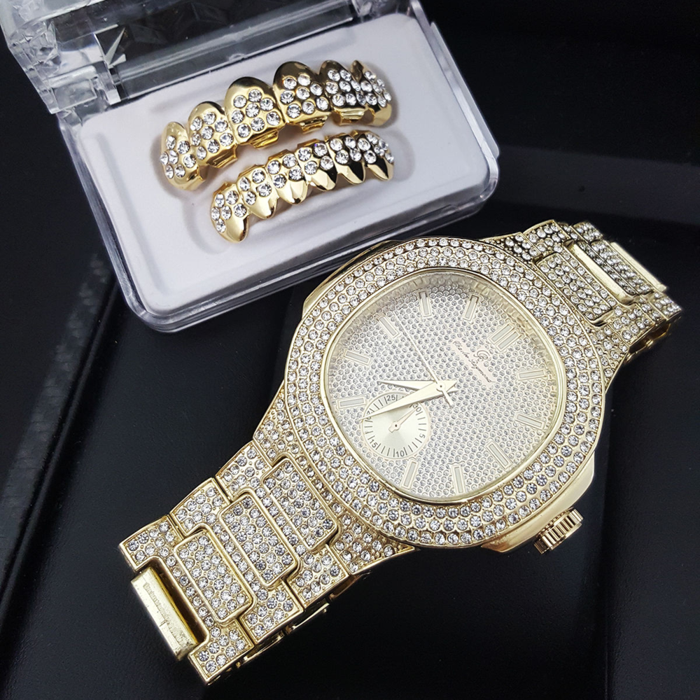 ICED OUT LAB DIAMOND WATCH & ICED OUT GRILLZ SET