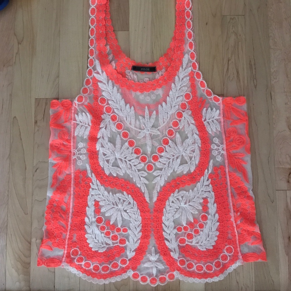 NWOT Dulcie orange and white lace top