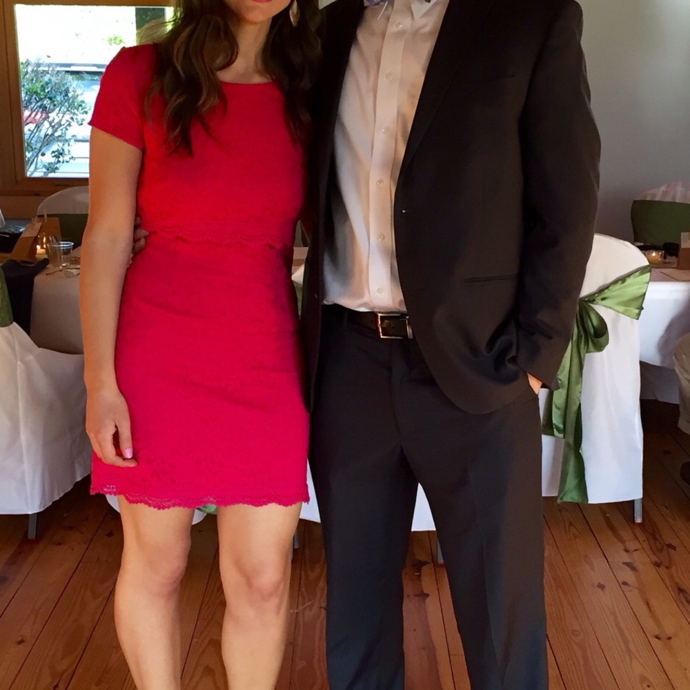 Hot pink lace mini dress