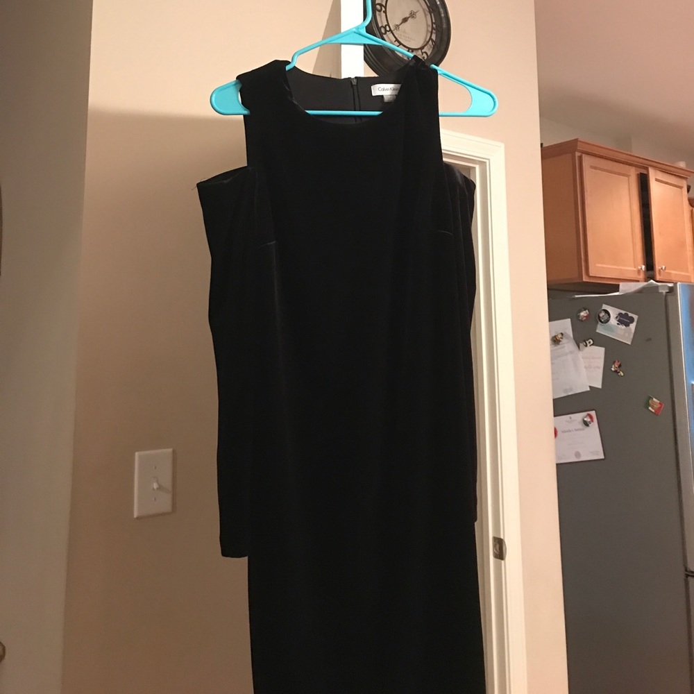 A black velvet Calvin Klein dress