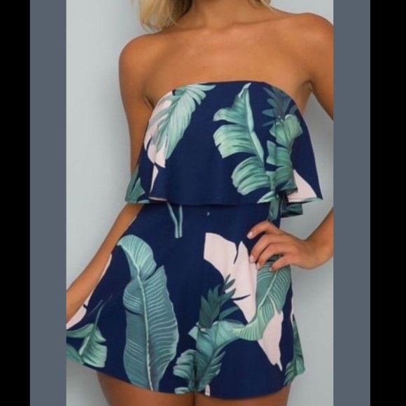 NEW Strapless Floral Romper Jumper Shorts Ruffle - Picture 2 of 5