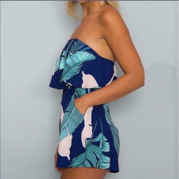 NEW Strapless Floral Romper Jumper Shorts Ruffle - Picture 4 of 5